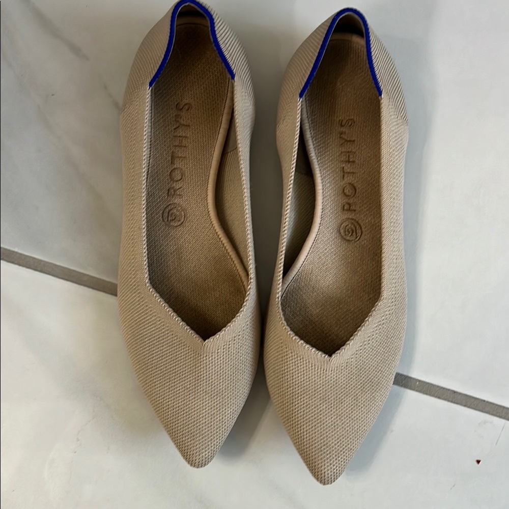 Rothy's Tan and Blue Flats for Effortless Style